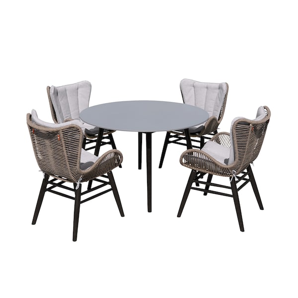 Armen Living Sydney and Fanny 5 Piece Outdoor Patio Dining Set in Dark Eucalyptus Wood 840254335950 - main